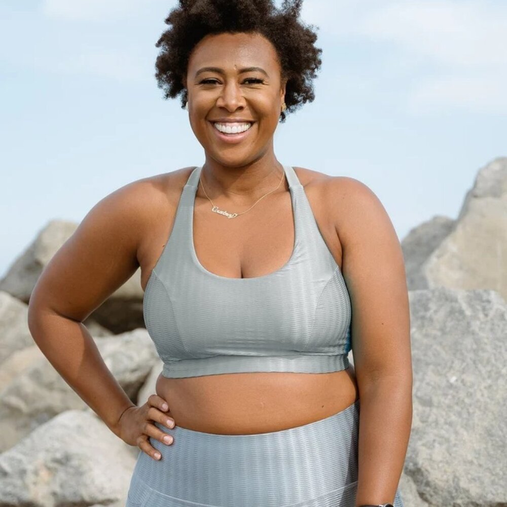 NWT Lola Getts Tradewinds Shiny Grey Silver Sports Bra Women's Size Extra Small